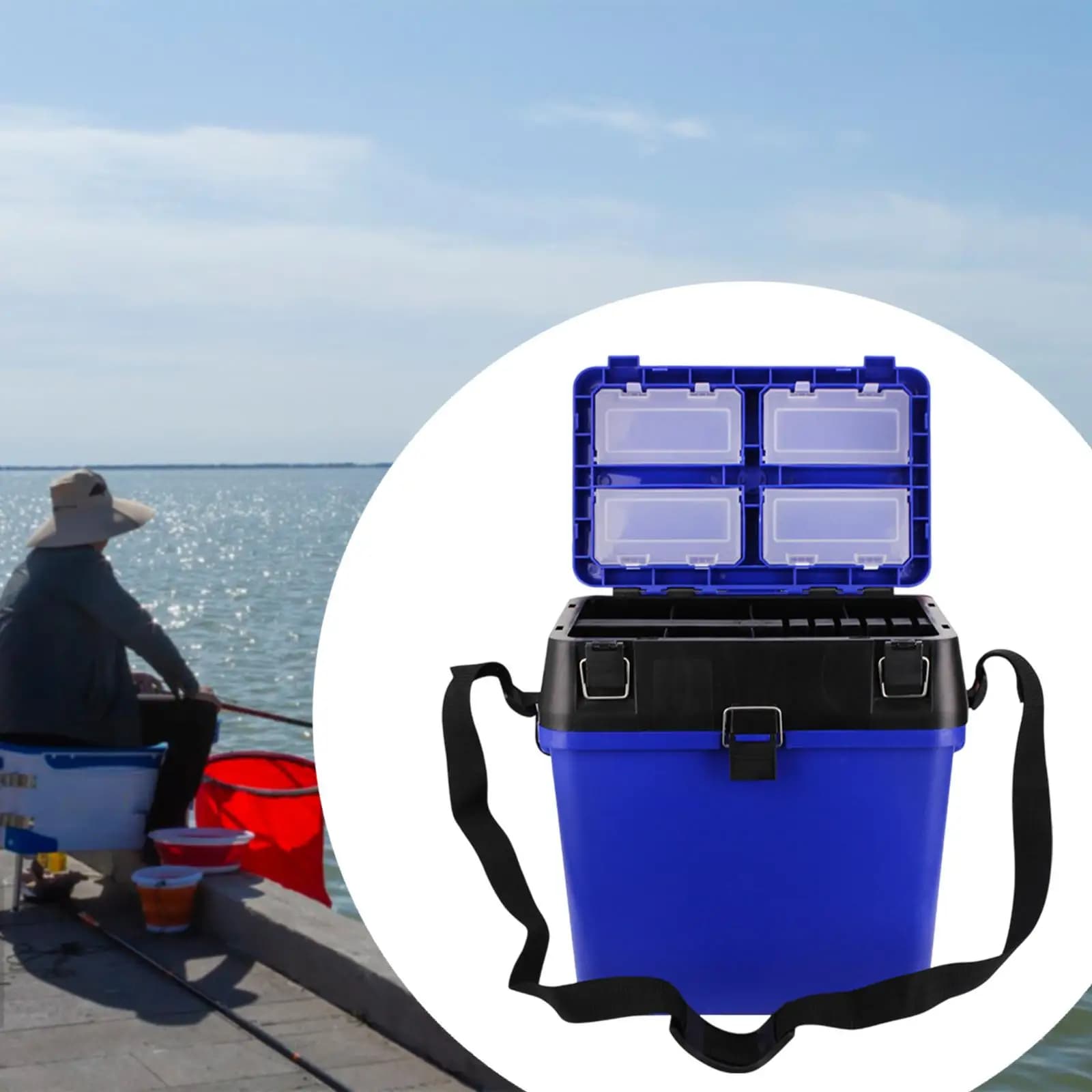 Professional Fishing Storage Box with Seat Function Waterproof Case for Hooks Lures Organizer