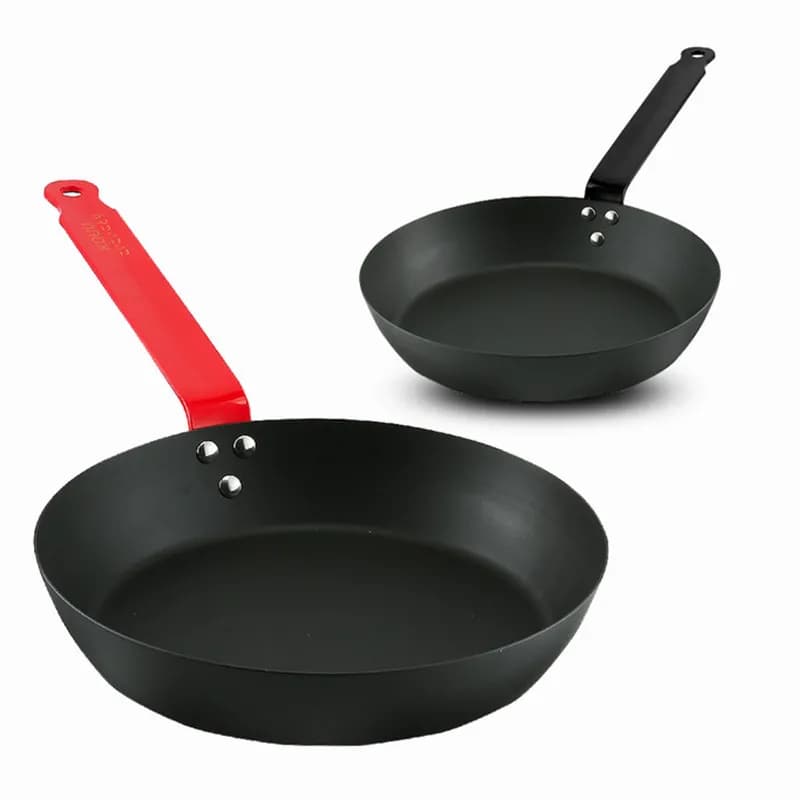 Padella prefabbricata in acciaio al carbonio Padella da 9 e 10 pollici Senza rivestimento Padella da chef Induzione e forno Sicuro Riscaldamento rapido Naturalmente antiaderente