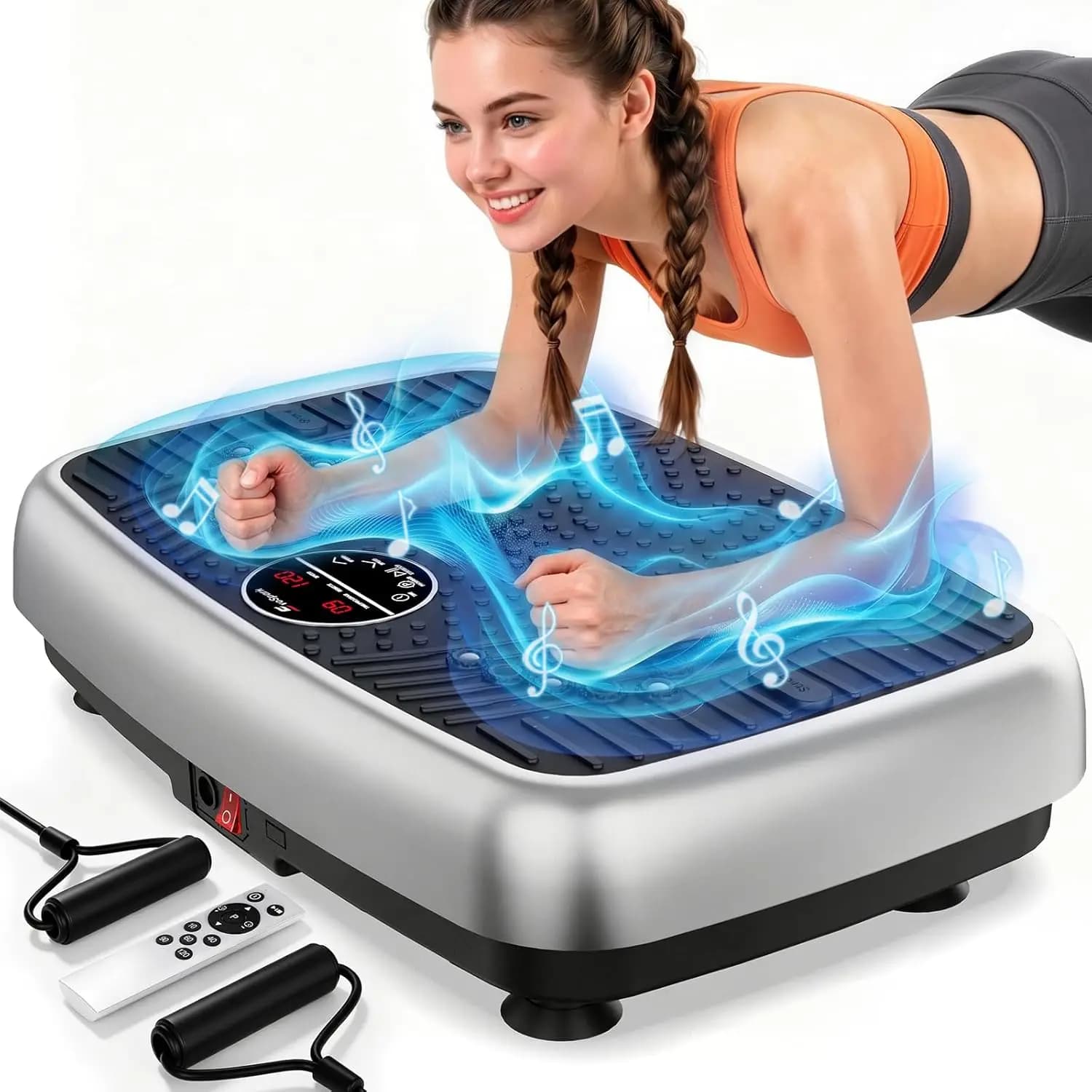 Vibration Plate Exercise Machine, Dual Motor Vibrating Plate for Lymphatic Drainage Weight Loss 450 Lbs Capacity, 120 Levels