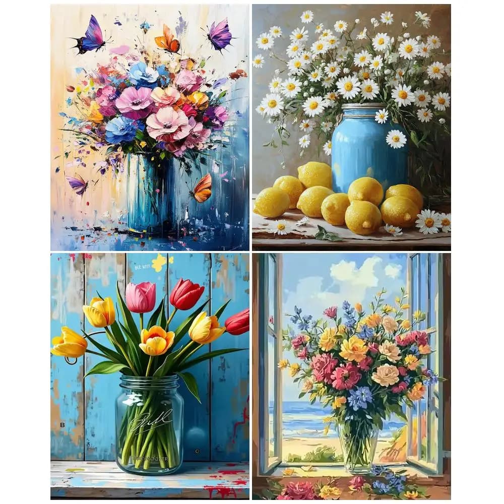 GATYZTORY Flowers Painting By Numbers For Adults Handiwork Acrylic Paints Canvas Drawing By Numbers Unique Gift Home Decoration