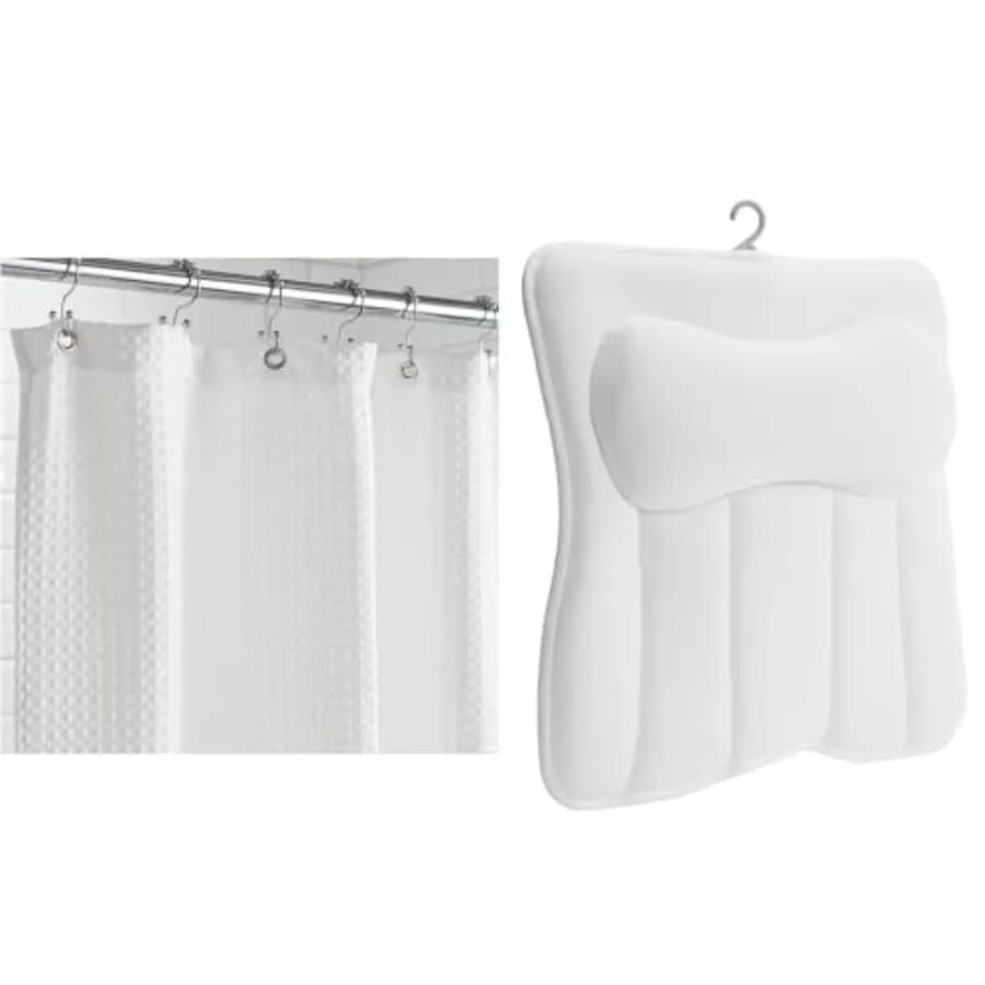 Tenda Doccia 72x72 Bianca e Cuscino da Bagno One Size Bianco - Set