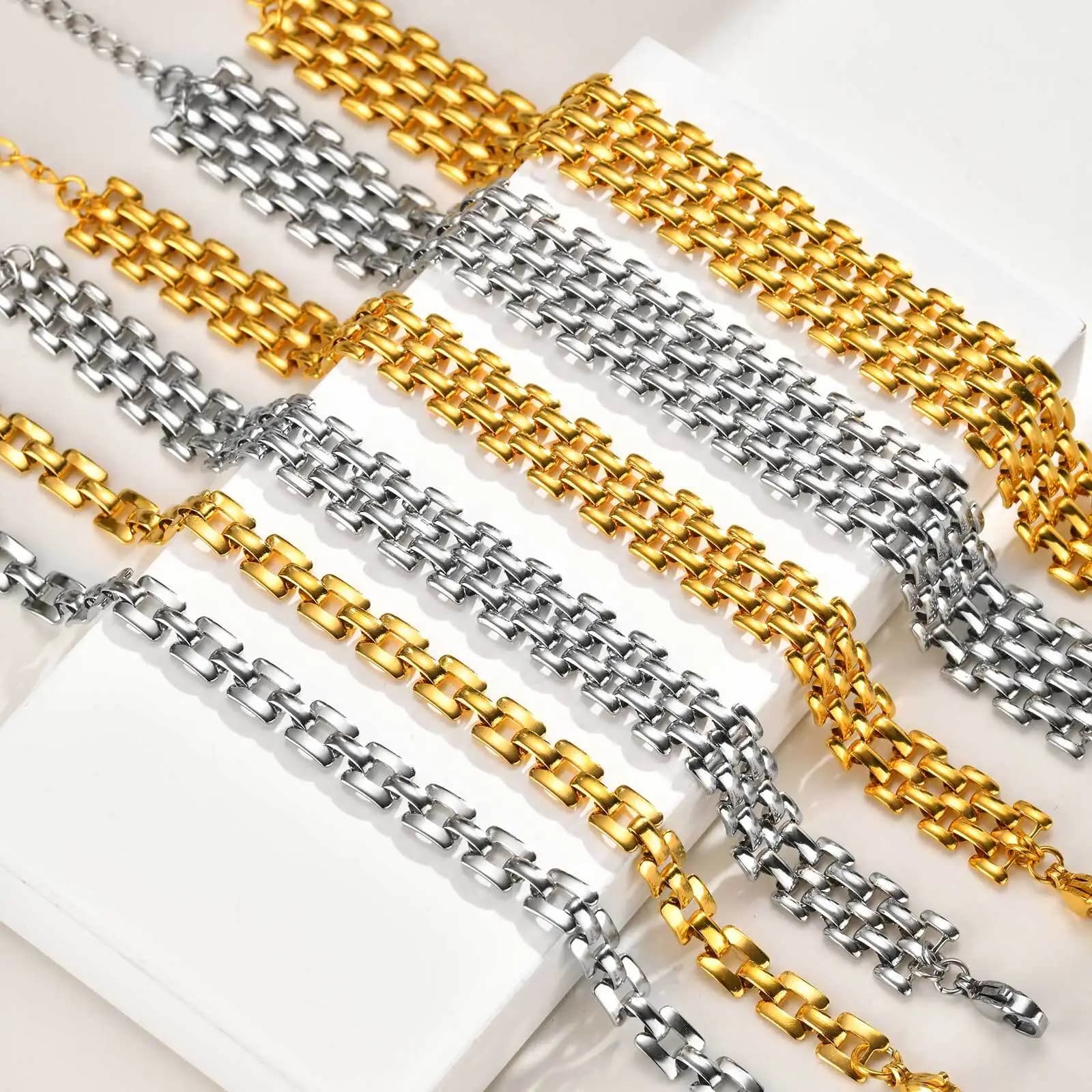 Vnox Gold Color Women's Strap Chain Bracelets, Stainless Steel Bohemia Multi Layer Link Wristband, Attractive Jewelry Gifts