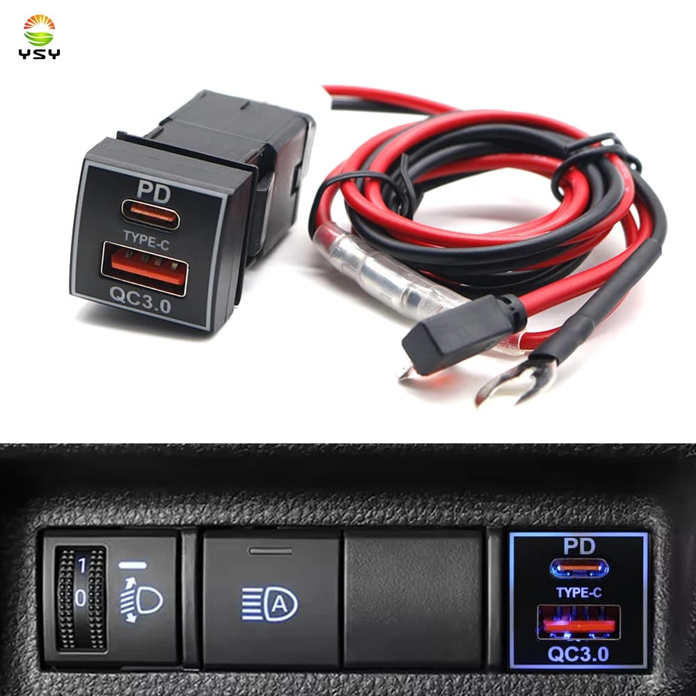 YSY 1 pz QC3.0 USB Ricarica Rapida TYPE-C Presa di Interfaccia Caricatore Per Toyota Camry Carola TS-07-C