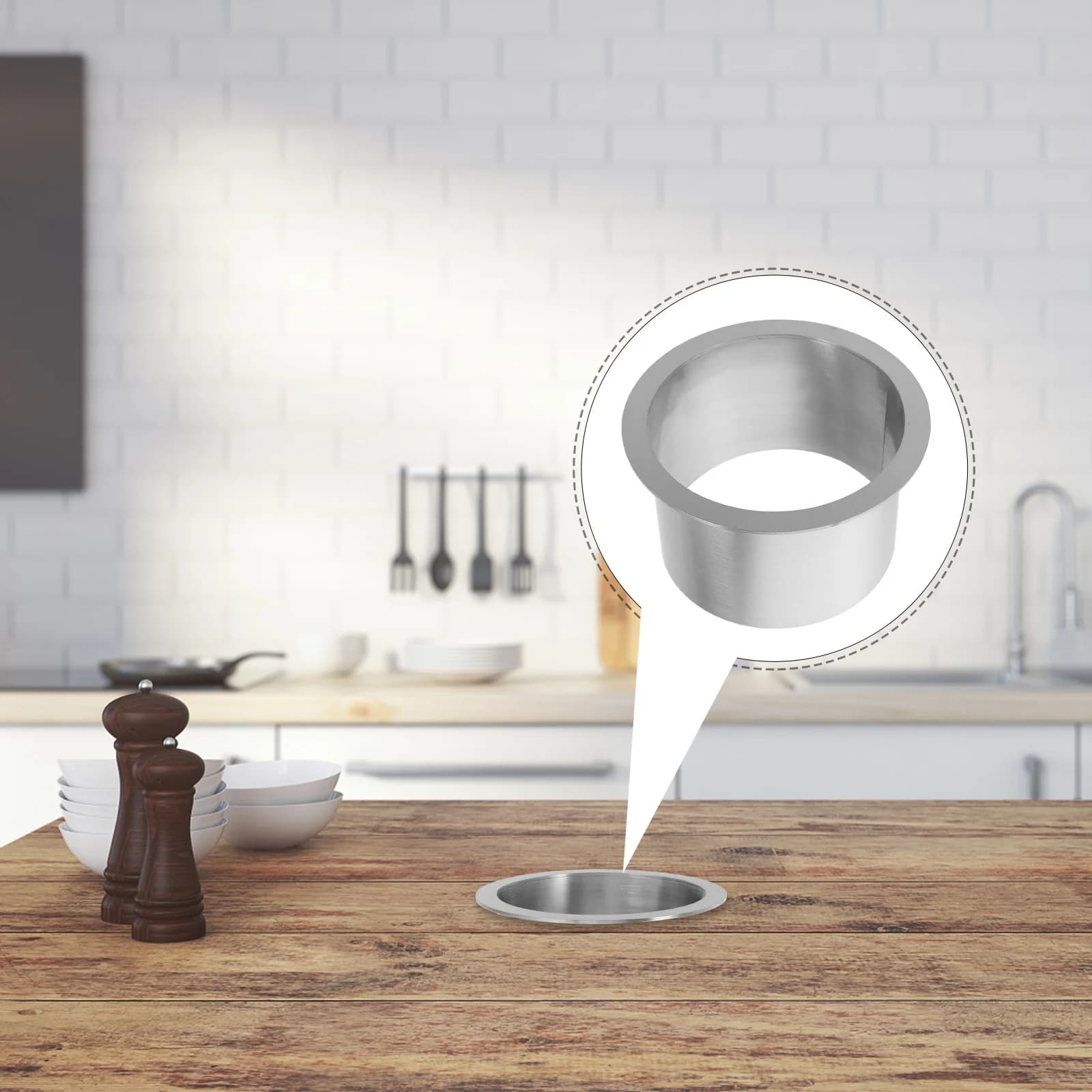 Coperchio per Cestino in Acciaio Inox Rotondo da Incasso con Aletta Integrata per Cucina e Bagno