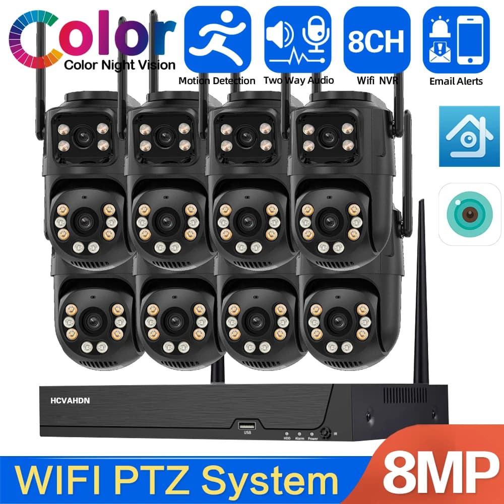 Smart 8CH Wifi NVR Kit with ICSee Outdoor 8MP 4K Dual Lens CCTV Cameras for Smart Home Security Surveillance System XMEye