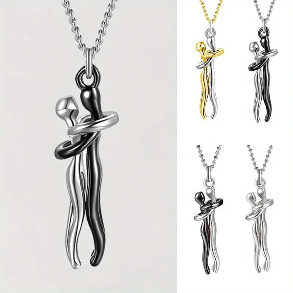 Chic necklace with black hug pendant for couples: elegant symbol of love, perfect for parties and everyday clothing