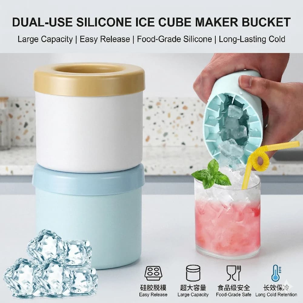 Stampo per ghiaccio in silicone 2-in-1 da 1/2 pezzi, rotondo, a congelamento rapido, salvaspazio, per whisky, cocktail, gadget da bar.