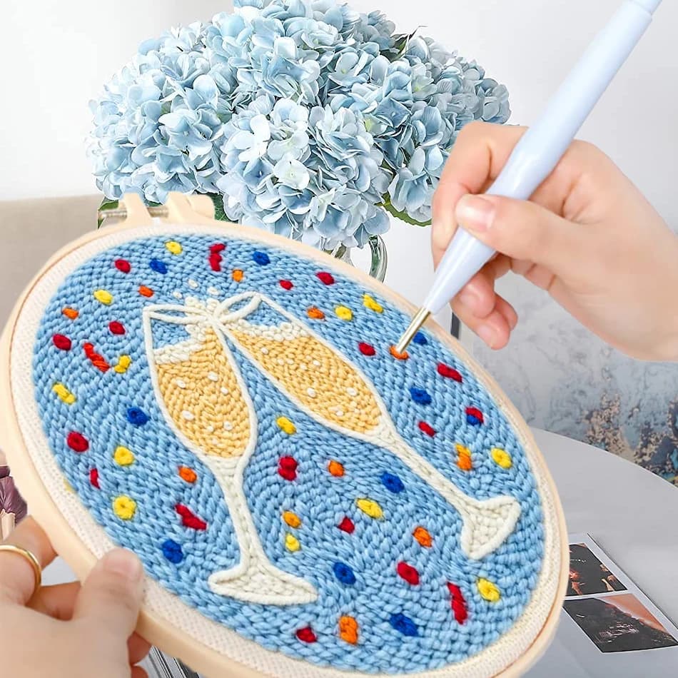 GATYZTORY punch needle embroidery package Yarn Sewing kit Knit embroidery hoop 20x20cm Tufting embroidery kit for beginners Gift