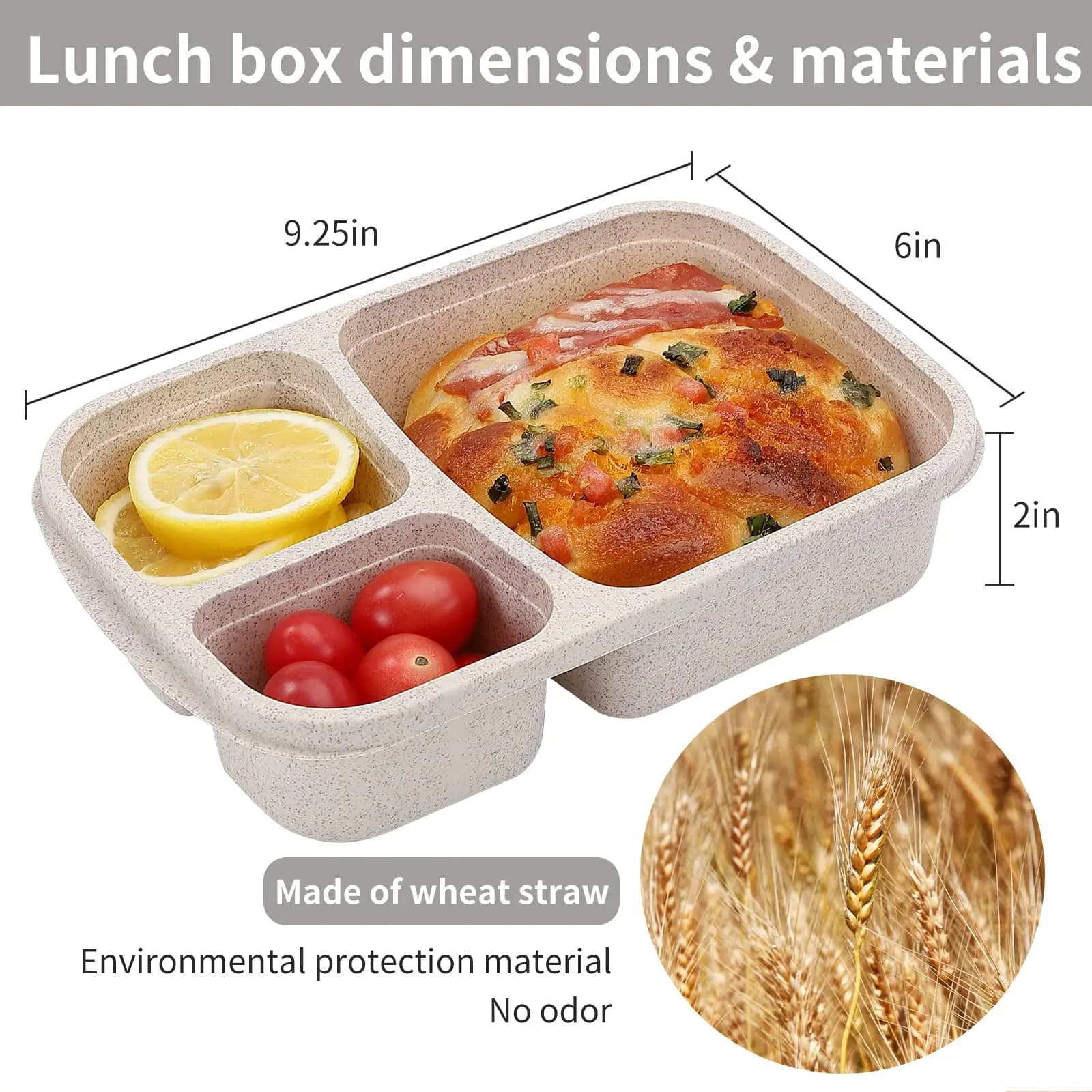 Bento Lunch Box Contenitori per alimenti in paglia di grano a 3 scomparti per la preparazione dei pasti in plastica, confezione da 1