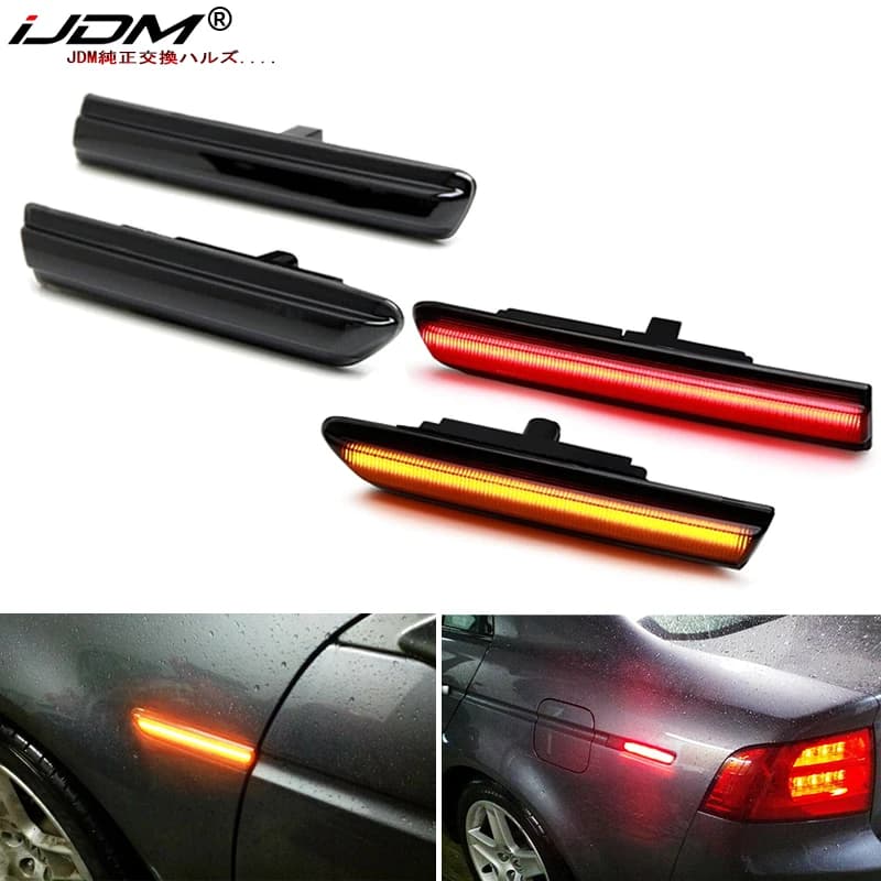 iJDM Car Front & Rear LED for 2004-2008 Acura TL Full LED Side Marker Light Front Rear Amber Red Auto Turn Signal Lamp 12V