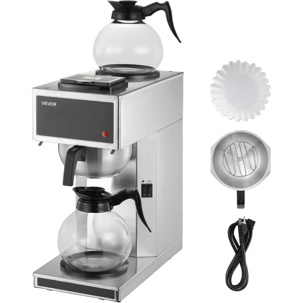 Commercial Drip Coffee Maker, 12 Cups Coffee-Maker Machine with 2 Glass Carafes and 2 Decanter Warmer Plates, Stainless Steel Dr