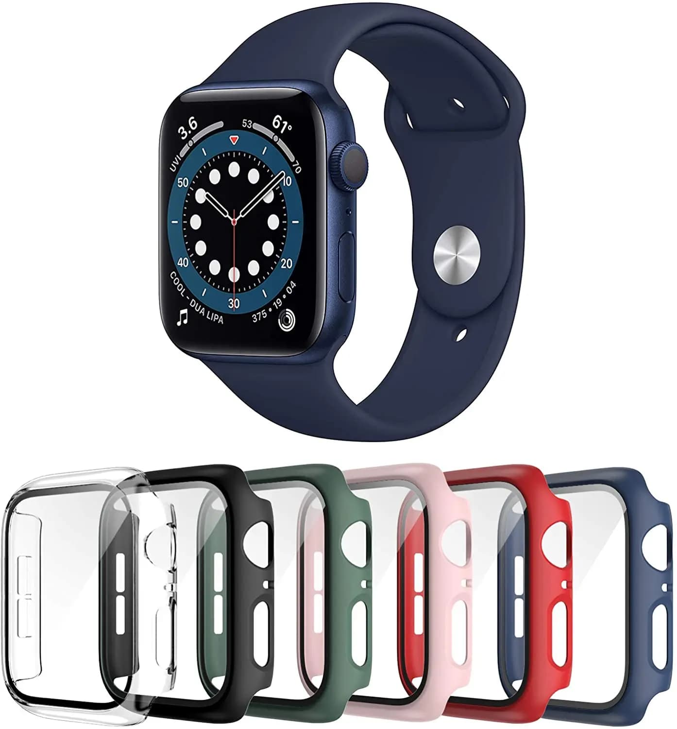 Custodia + pellicola temperata compatibile con Apple Watch Custodia 45mm 41mm 44mm 42mm 40mm Guscio protettivo in vetro Custodia iWatch 9 8 7 6 5 4 3 SE