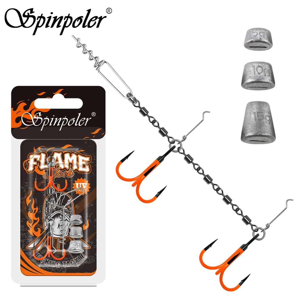 Spinpoler Multi-Depth Flame Stinger Rig UV Hook With Adjust Sinker Weight For Soft Bait Pike Fishing Lure Casting Trolling Pesca