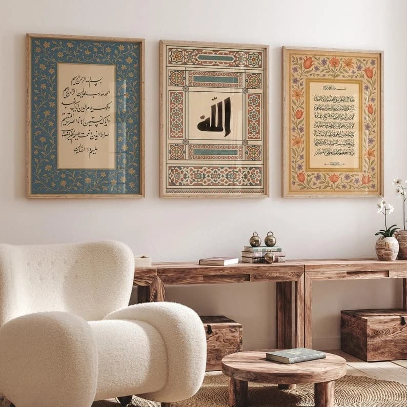 3pcs frameless Canvas Painting /set Islamic Muslim Qur'an Canvas Poster Ayat Al Kursi Arabic Calligraphy Wall Art Prints for Mod