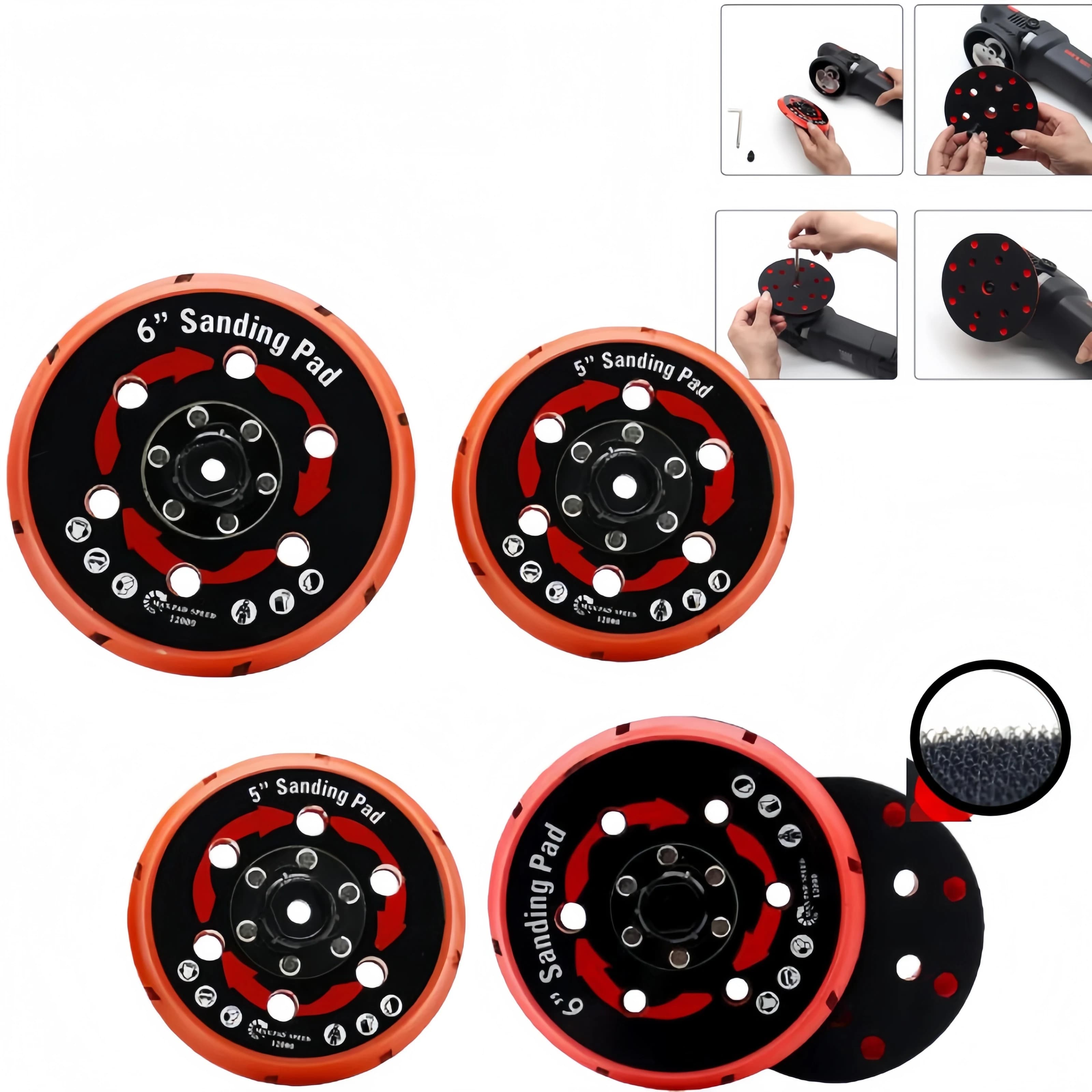 Piastra di supporto per lucidatura da 5/6 pollici (125/150mm) a 6 fori, disco abrasivo autoadesivo con velcro per lucidatrice DA, per auto