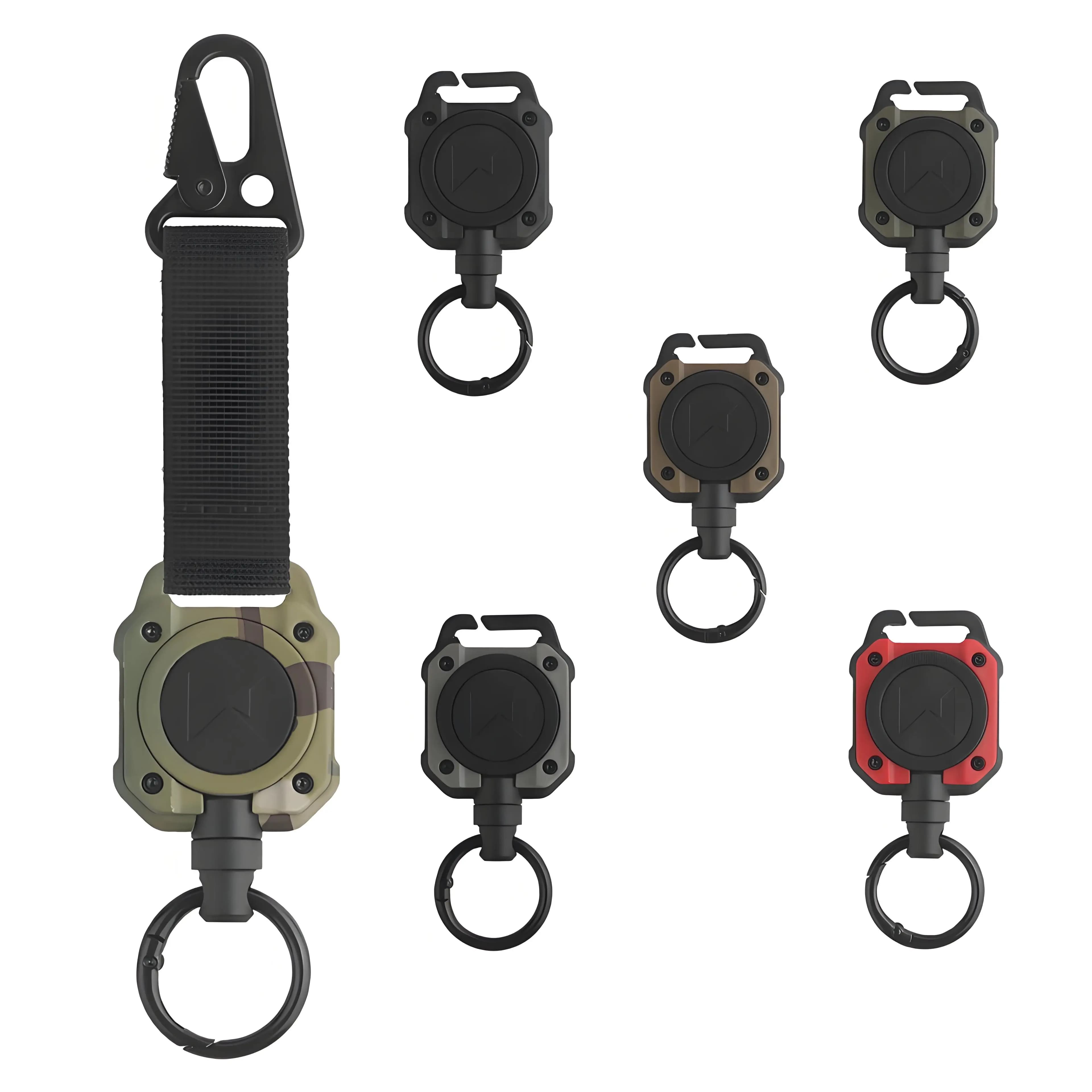 Heavy Duty Multifunctional Retractable Rope Pull Reel Keychain with Carabiner Strong Steel Wire Rope Buckle for Outdoor Sports