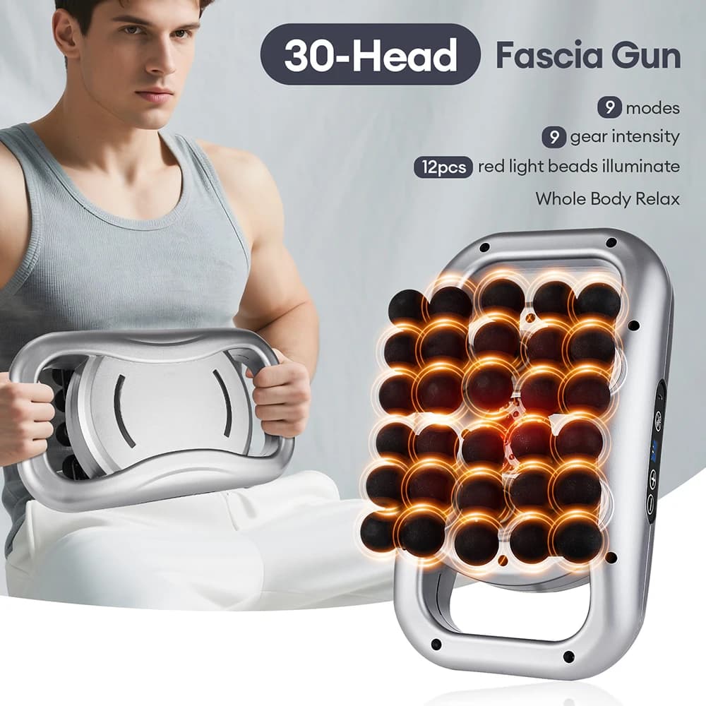 30 Heads Fascial Massage Gun, High Frequency Vibration Massage, Professional Gun for Body, Legs, Back, Spalle and Life