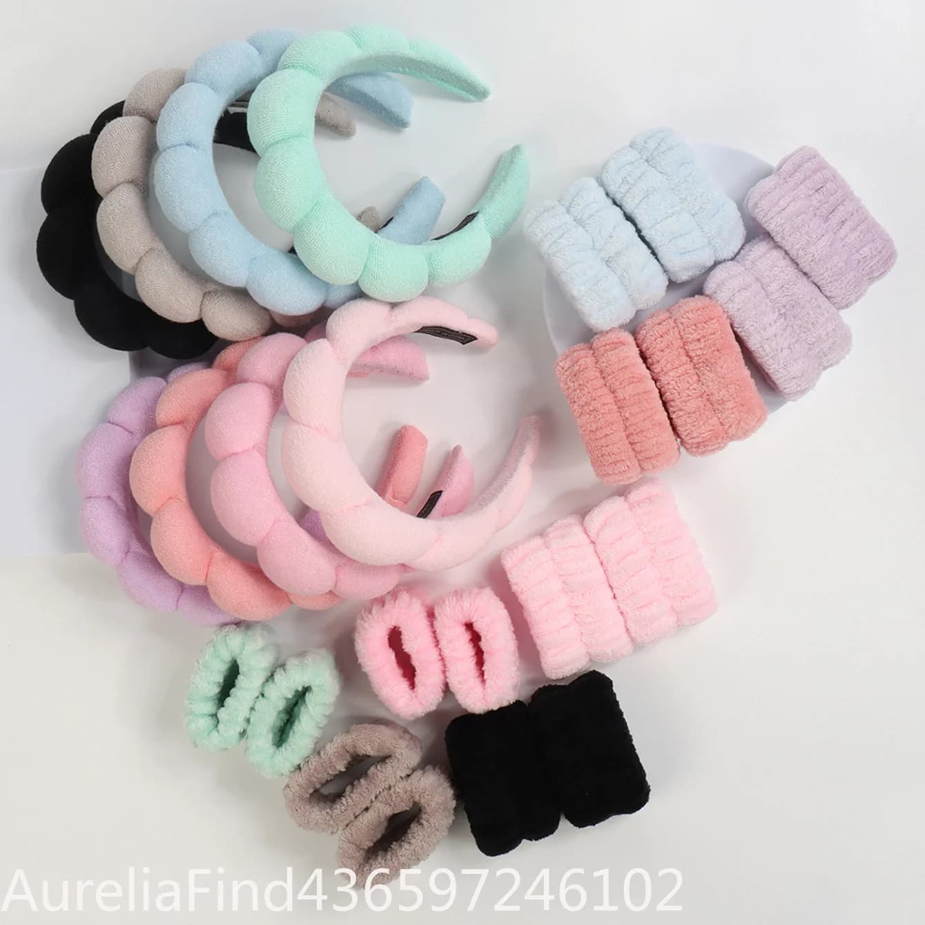 1/3Pcs Microfiber Spa Bubble Headband & Wristband Set Puffy Hair Band for Face Washing Makeup Shower Skincare