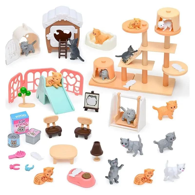 Cat Part Pet Set Kawaii Items Kids Toys Miniature Dollhouse Accessories Dolly Furniture For House DIY Birthday Gifts