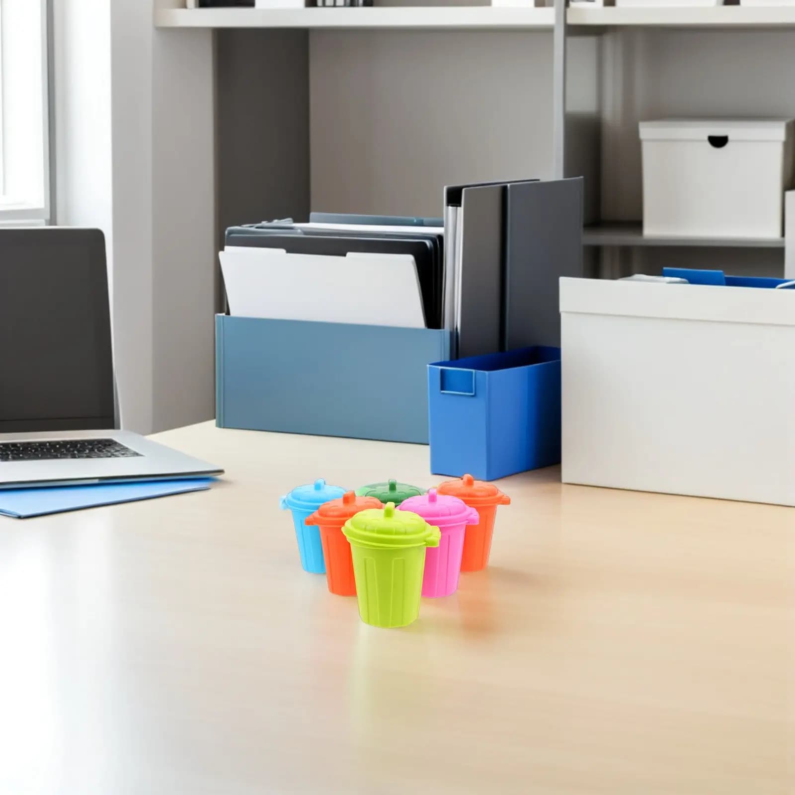 Set di 6 Mini Cestini da Scrivania con Coperchio, Piccoli Contenitori per Rifiuti Portatili, Portapenne, Contenitori per Spazzatura da Scrivania per Ufficio, Scuola, Casa, Feste