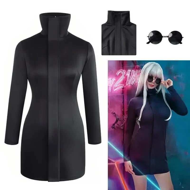 2026 Gojo Satoru Cosplay Female Uniform Halloween Costumes for Women Cosplay Stretchy Fabric Black Sexy Dress with Glasses
