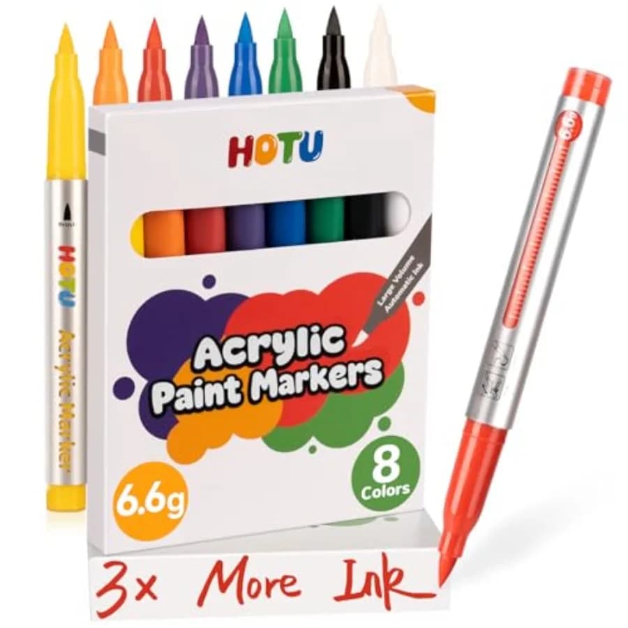 Acrylic Paint Markers Brush Tip 8 Colors, 3X 6.6g Large Capacity Ink, No-bleed Water-Based Acrylic Paint Markers for Coloring B