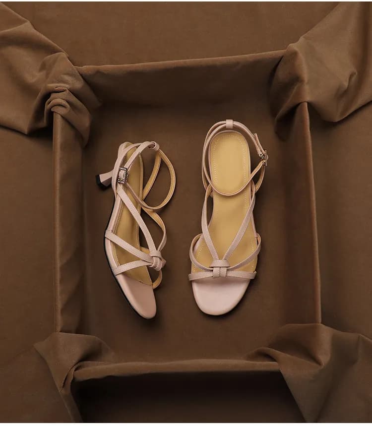 SHOEBOX Real leather exposed toe style mid heeled sandals for women's summer collection, paired with skirts, slim heels