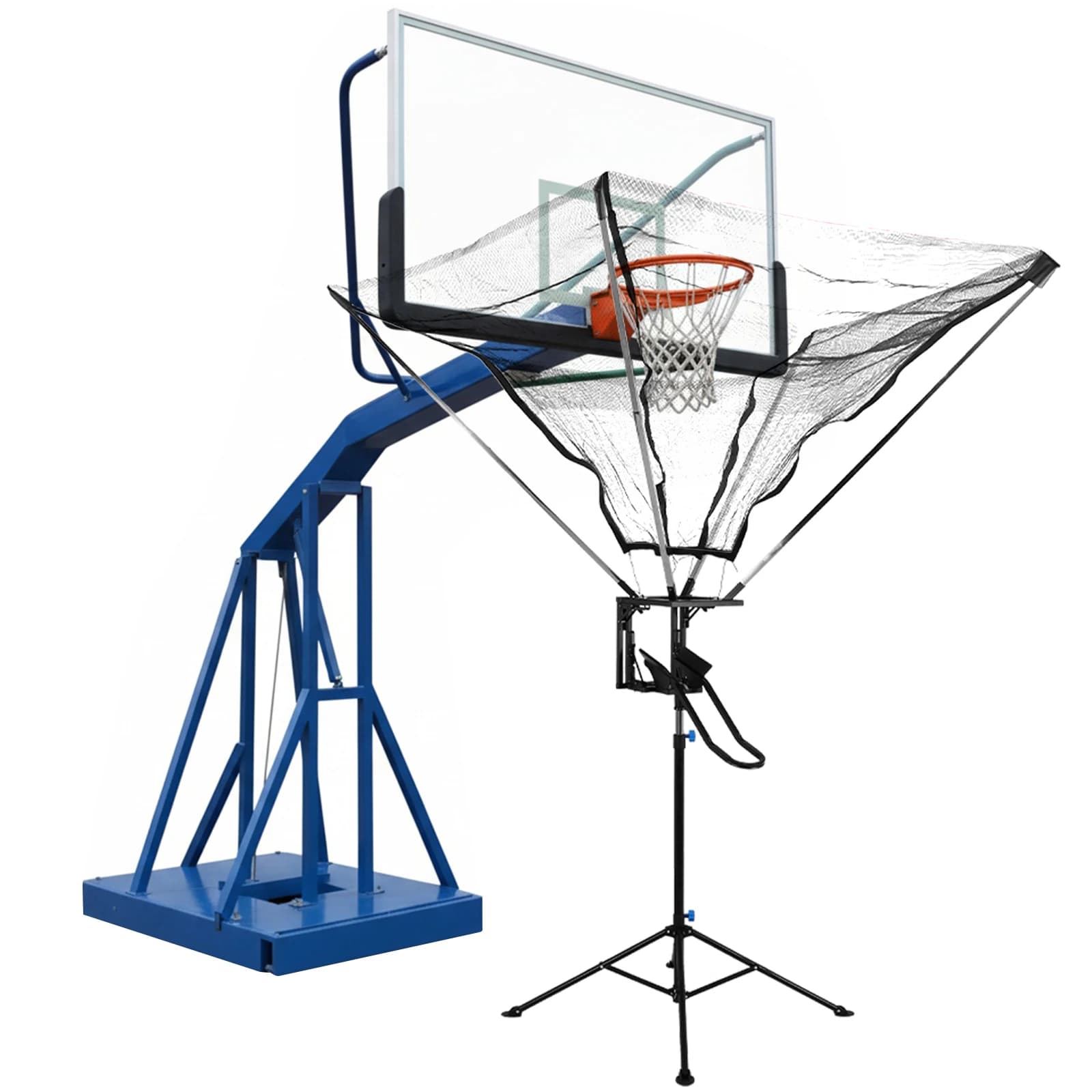 Trainer for basketball with bouncer at 180°C Training Apparatus for Baskets with Ball Return System, Easy to Fit, with Rotating Wheel