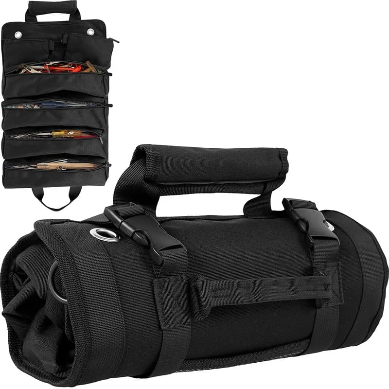 1 PCS Multi-function Large Capacity Roll-up Kit, Canvas Tool Roll Car Storage Bag, Hanging Tool Zipper Carrier Bag Camping Gear