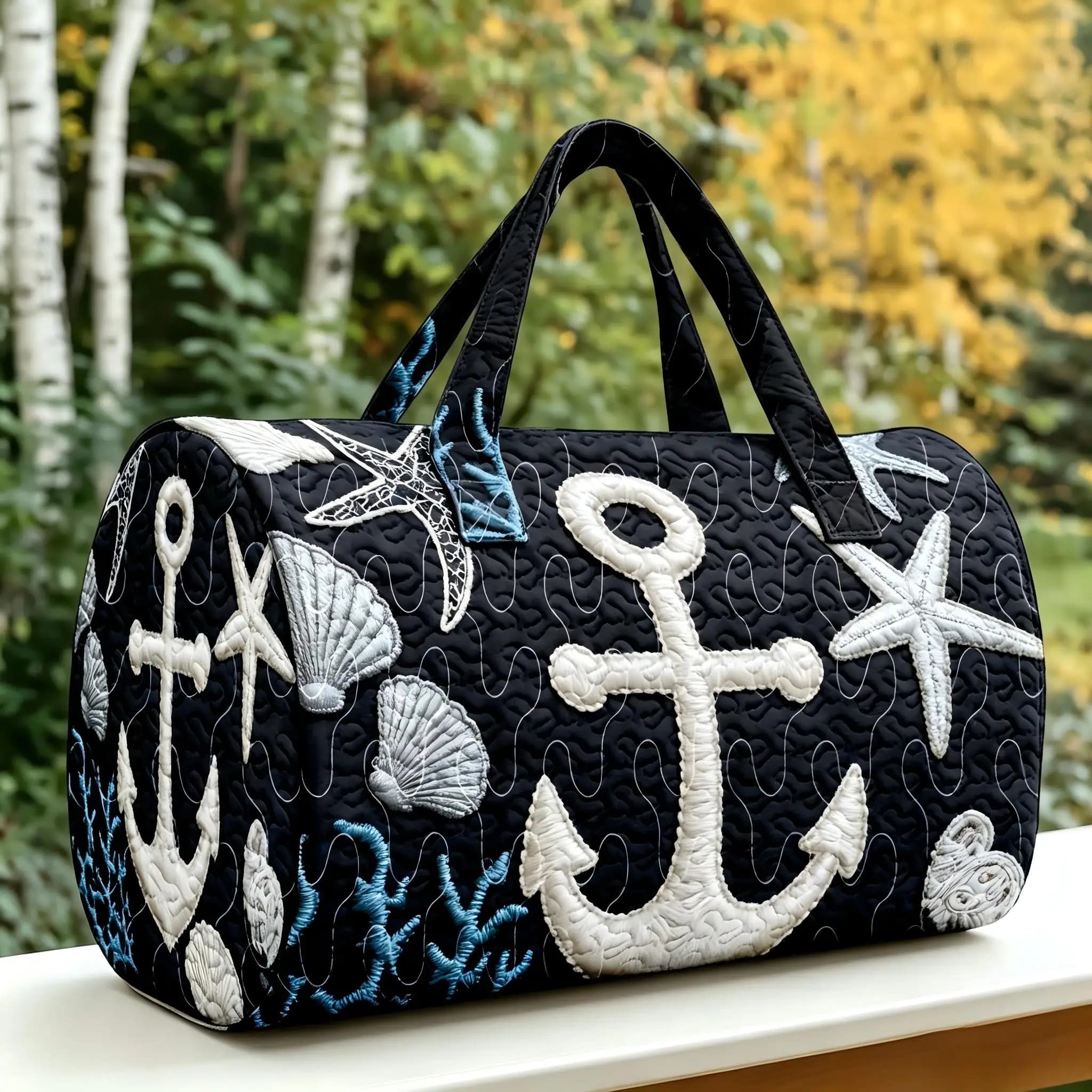New American men's and women's four season sailing boat anchor beach pattern printed circular handbag outdoor leisure travel bag