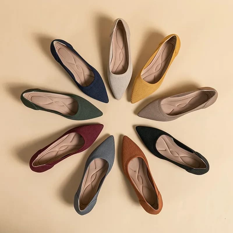 Pointed Toe Solid Color Stretch Knitted Shoes Pumps Slip on Sole Low Heels Breathable Loafers Women Mesh Shallow Sock Shoes