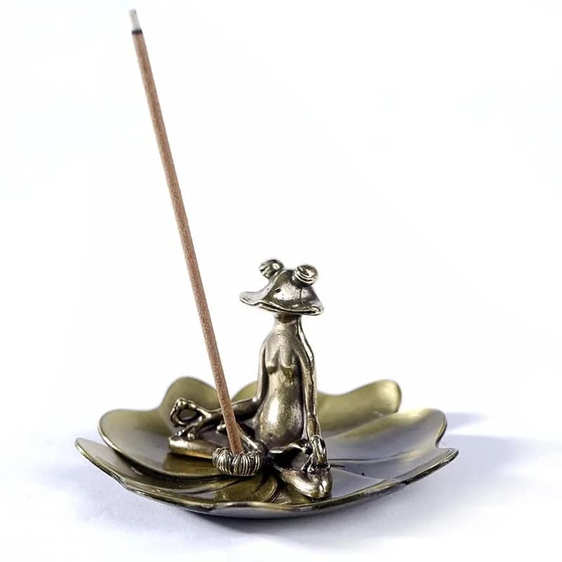 Bruciatore di incenso 2 in 1 a riflusso Porta bastoncini di incenso in lega di legno di sandalo Incensiere a cono di rana adorabili per ornamenti per la decorazione domestica