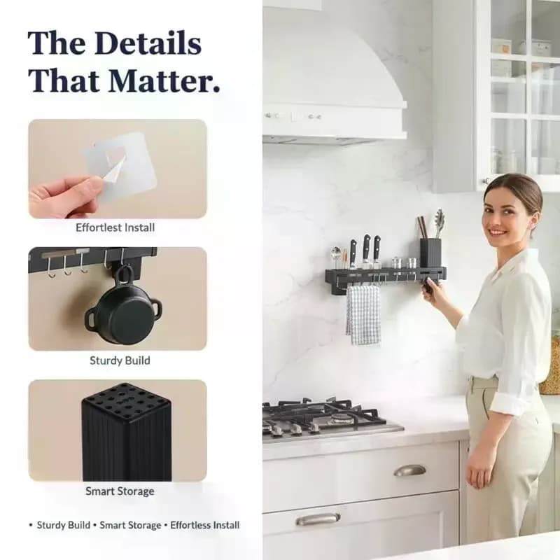 Efficient Storage with Wall-mounted Stainless Steel Knife and Chopstick Holder in Kitchens