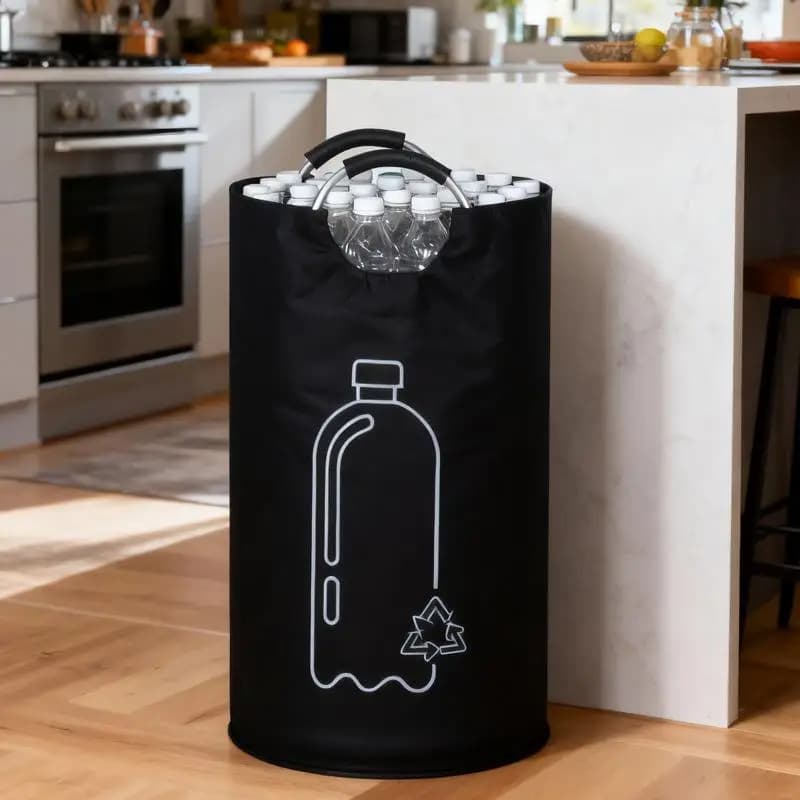 Cesto porta bottiglie vuote di grande capacità 82L, contenitore pieghevole per il riciclo, sacco raccoglitore per bottiglie di acque reflue con manico in alluminio