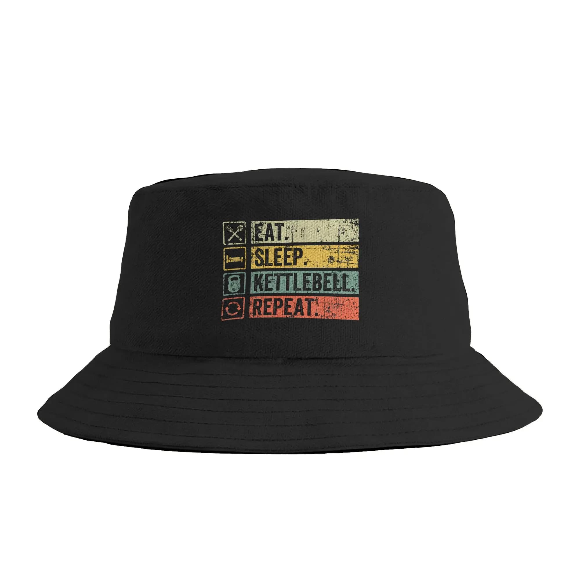Retro Eat Sleep Kettlebell Repeat Fitness Gym Bucket Hat Summer Casual Fisherman Hats For Women Foldable Hunting Caps