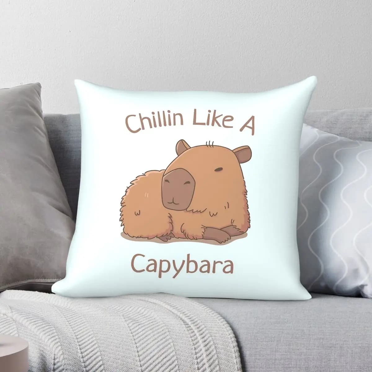 Chillin Like A Capybara Square Pillowcase Polyester Linen Velvet Printed Zip Decorative Pillow Case Sofa Cushion Cover 45x45