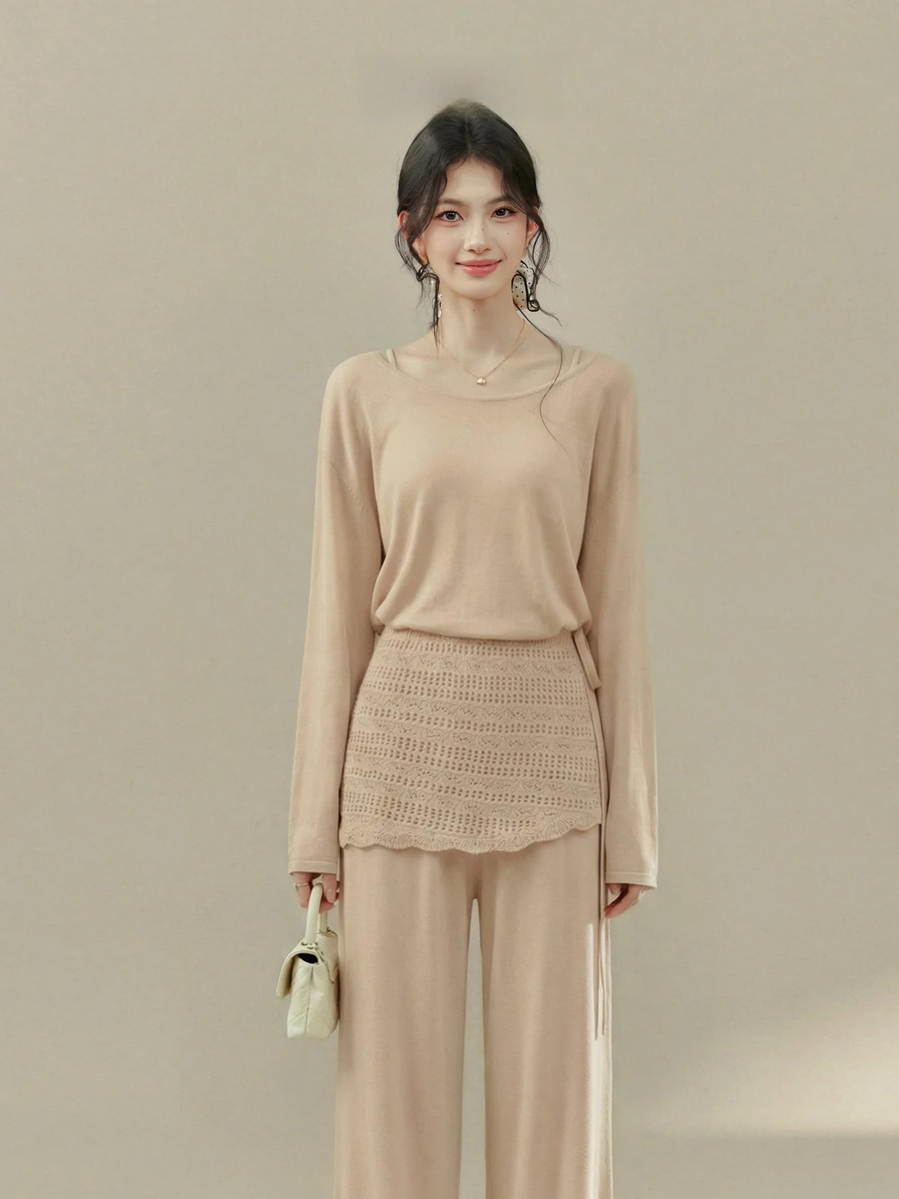 Spring Collection Lace Three-Piece Set for Plump Women Elegant Small Fragrance Style Clothing Matching Curtain by Wang Xueqiu