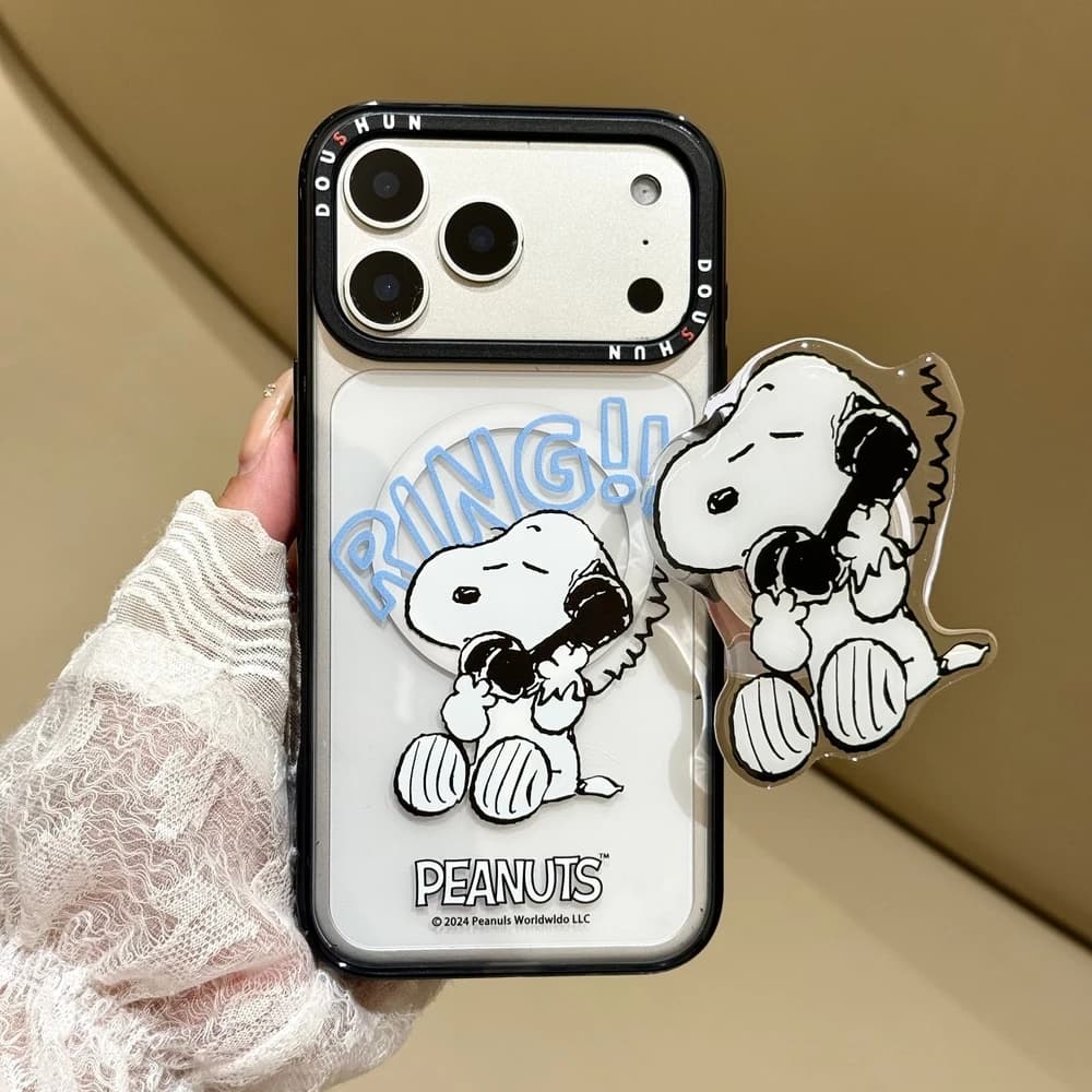 Cute Cartoon Snoopy Charlie Brown Magnetic Holder Magsafe Wireless Charge Phone Case For iPhone 18 17 16 15 14 13 Pro Max Cover