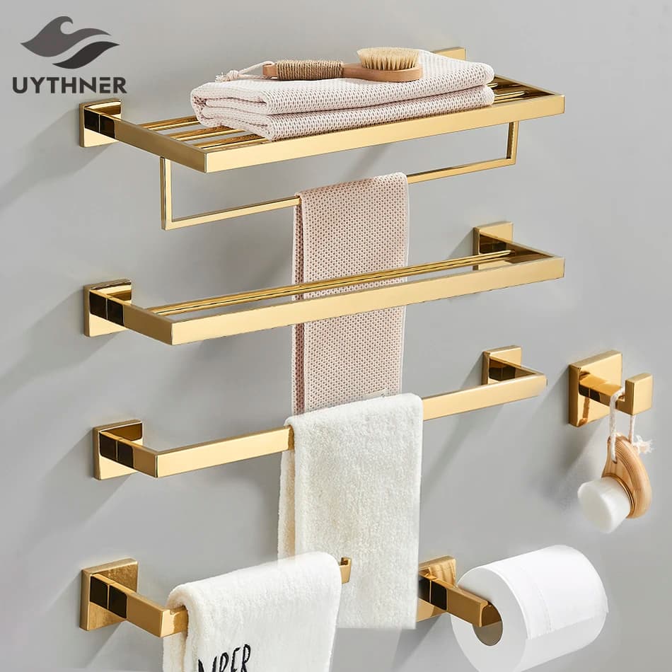 Hardware del bagno oro accappatoio gancio portasciugamani Bar Rack Bar scaffale porta carta velina accessori per il bagno