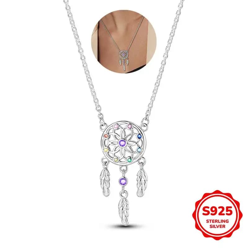 New 925 Sterling Silver Dream Catcher Pendant Necklace, Hypoallergenic, Lucky, High-End Jewelry, Women's Daily Wear, Birthdays,