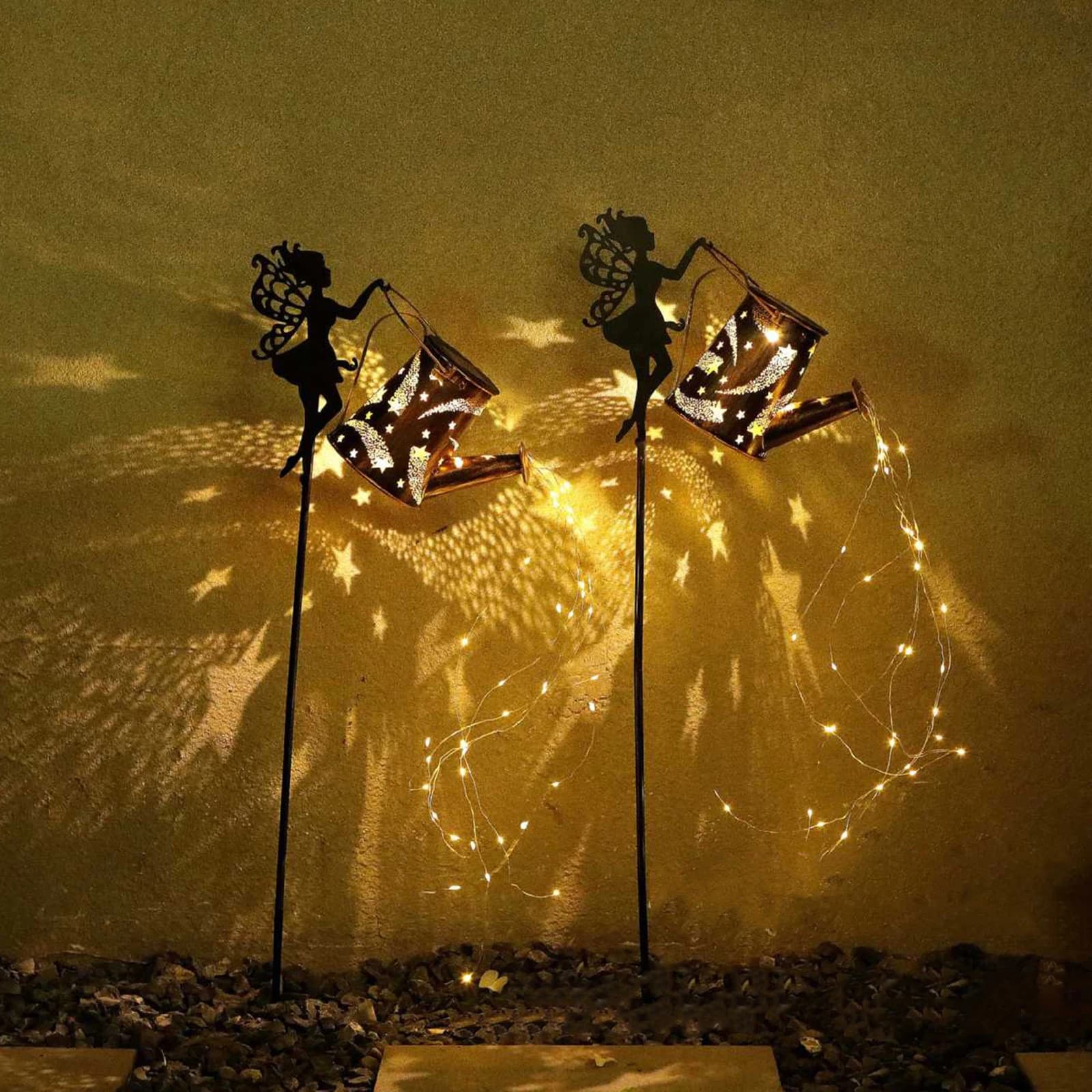 Lampada Solare a LED a Forma di Bollitore, Luce Calda, Luci a Cascata, Impermeabile IP65, Lanterna Sospesa per Decorazione Giardino e Prato