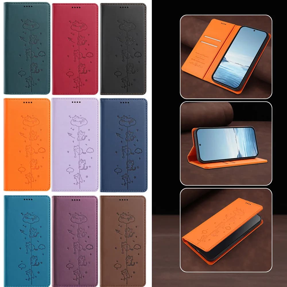 Custodia a Portafoglio in Pelle con Motivo Gatto Carino per Honor 500 400 200 Smart Pro Lite Play 10 4G X9D, con Slot per Carte e Protezione RFID