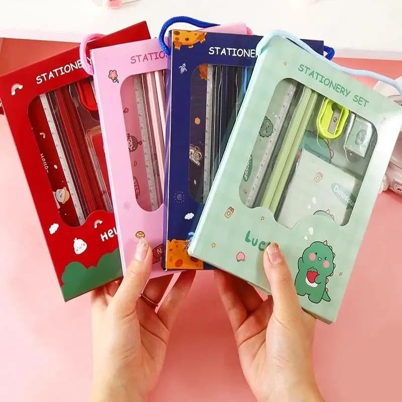 6-in-1 Cute Cartoon Pencil Set With 2Pcs Penci Ruler Eraser Book And Sharpener Student Stationery Set School Supplies