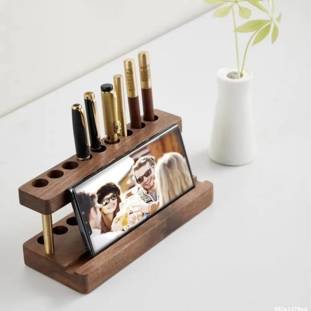 Portapenne moderno in legno di noce con 9 scomparti, elegante organizer da scrivania per ufficio e scuola