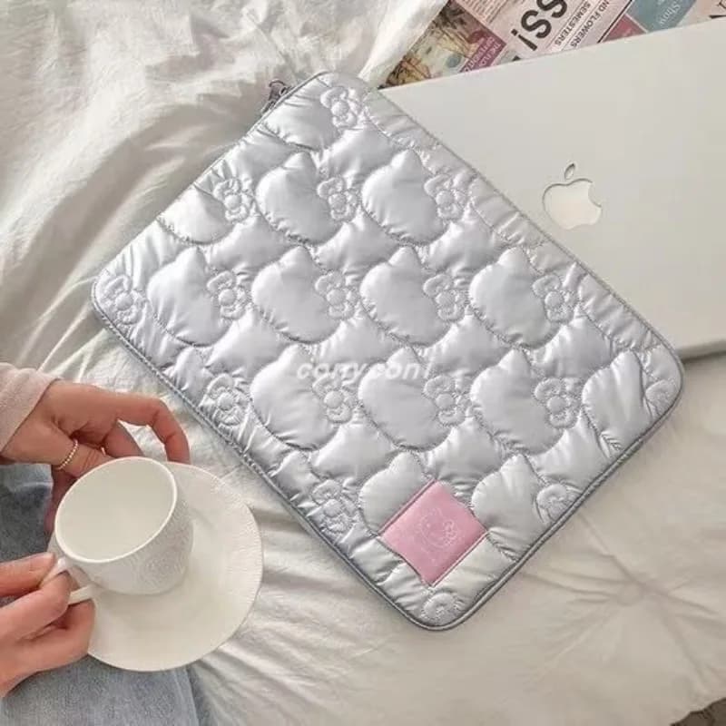 Custodia imbottita per laptop Hello Kitty Kawaii rosa con personaggio dei cartoni animati in rilievo e chiusura a cerniera