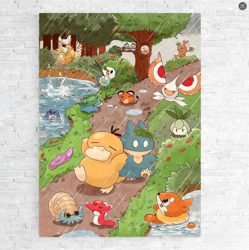 1PC ，Anime Pokemon Canvas Painting Bulbasaur Charmander Poster and Print Watercolor Wall Art Picture Home Decor Kids Gifts
