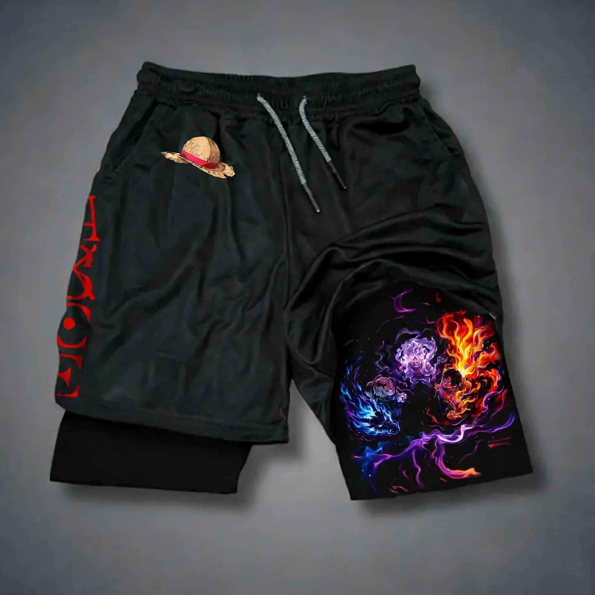 Unisex ONE PIECE 2026 Sport Shorts New with Luffy Anime Print, Breathable and Fast Drying, 2-in-1 for Football and Swimming