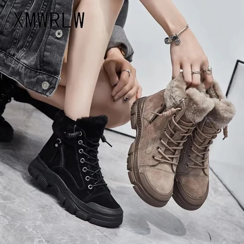 XMWRLW 2025 Stivaletti da donna Stivale da neve in vera pelle per donna Scarpe invernali Stivaletti in peluche caldi Scarpe invernali Stivale da donna