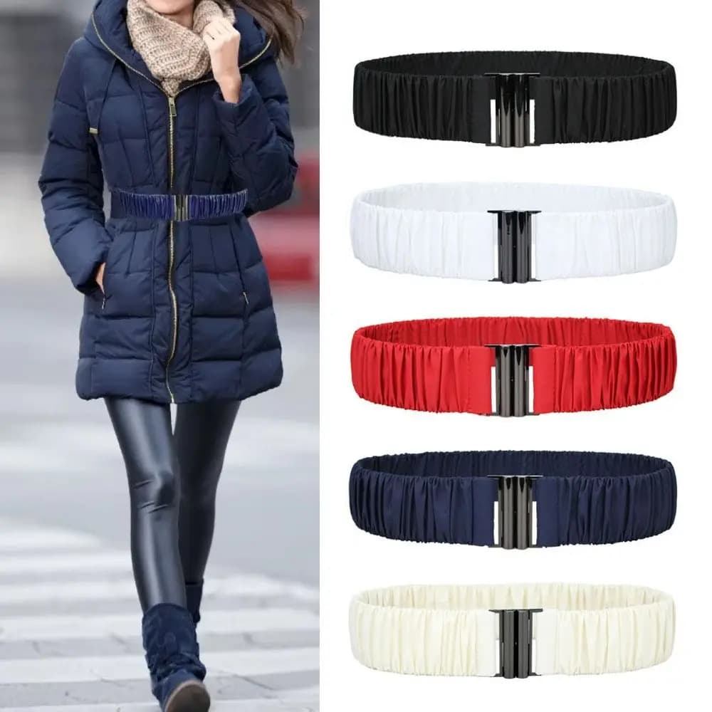 Cintura in vita per cappotto in piumino largo 5 cm alla moda Cintura casual elasticizzata a pieghe con fibbia in vita elastica in tinta unita