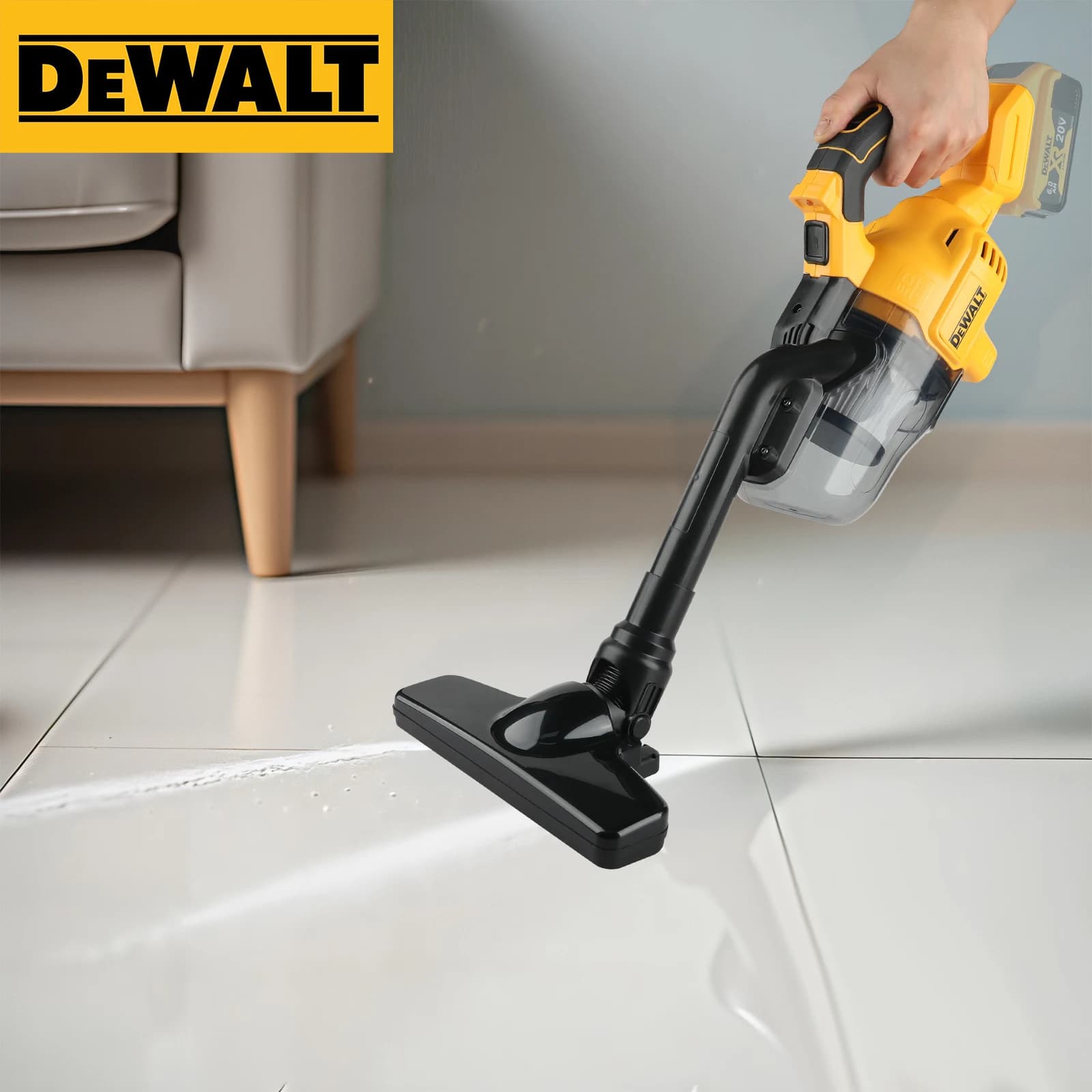 DEWALT Aspirapolvere senza fili 20V 18V potente, illuminazione a LED, grande tazza per la polvere da 0,7 litri, per la pulizia degli interni di casa e auto